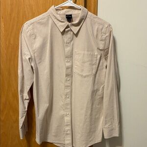 Boys XL (Sz 14) tan/white striped button-down shirt